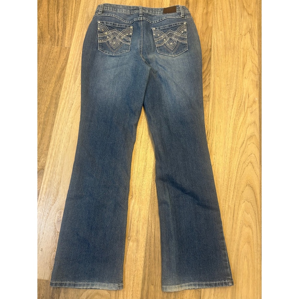 Earl Jean Womens Size 8 Medium Wash Rhinestone Pocket Bootcut Stretch Denim Jean